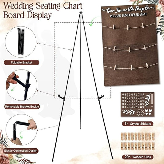 OurWarm Wedding Seating Chart with Easel Display Stand, Rustic Seating Chart for Wedding Reception Display, Please Find Your Seat Wooden Seating Chart Board for Baby & Bride Shower Wedding Sign Decor
