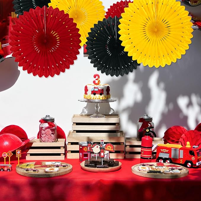 18 Pcs Black Red Yellow Hanging Honeycomb Paper Fans, Round Paper Fan Decorations for Weddings, Birthdays, Bachelorette, Photo Booth Backdrops, Baby Shower, Anniversary Events Party Supplies