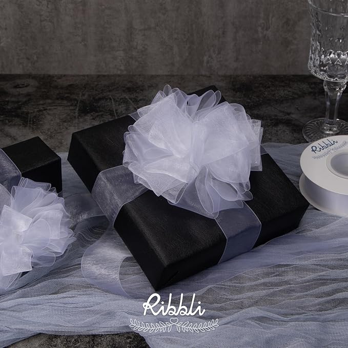 Ribbli White Organza Ribbon,1/2 Inches x Continuous 50 Yard,White Sheer Ribbon for Gift Wrapping,Cookie Wrapping,Wedding Decoration,All Crafting and Sewing