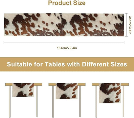 Farmhouse Cow Skin Print Table Runner, Safari Wildlife Brown Country Farm Cowhide Pattern Cotton Linen Rustic Cottage Table Runner for Dinning Home Party Holidays Home Setting, 13x108 Inch