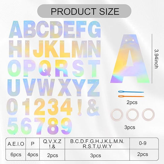 BEISHIDA 116 PCS A-Z Glitter Laser Silver DIY Letter Banner Kit Make Your Own Banner,Including 111 Letters and Numbers 3 Rope and 2 Threading Device,Customized for Birthday Graduation Wedding Party Decor