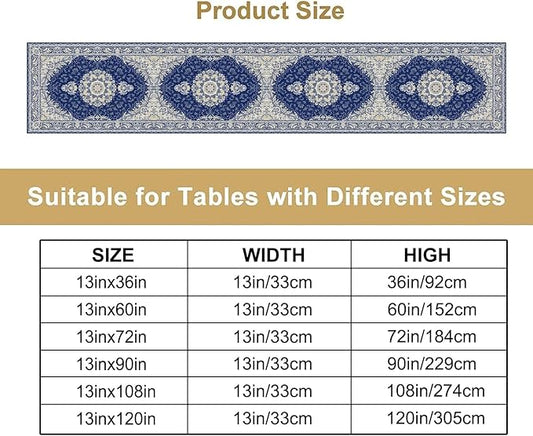Boho Bohemia Style Dark Blue Table Runner, Country Rustic Farmhouse Magical Abstract Print Pattern for Home Kitchen Table Decor Dining Coffee Room Garden Party Decor 13x120in