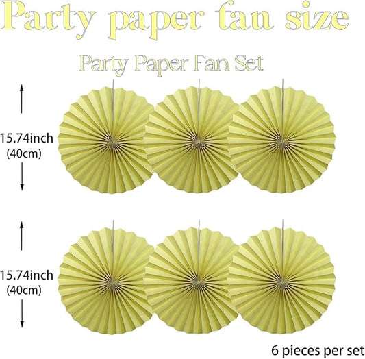 BARTHEW Yellow Hanging Paper Fans,Yellow Accessories Paper Decorations for Party,Color Party Decorations,Bee Themed Classroom Decor,16in Hanging Paper Fans 30 Color DIY Set (Light Yellow)