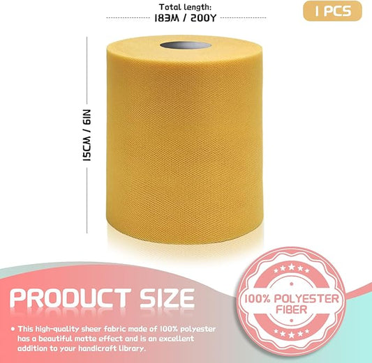 6" x 200 Yards Aztec Gold Tulle Fabric Rolls, Yellow Ochre Spool Tulle Ribbon for DIY Tutu Skirt Wedding Decoration Baby Shower Birthday Party Backdrop Christmas Gift Wrapping Bow Craft Supplies