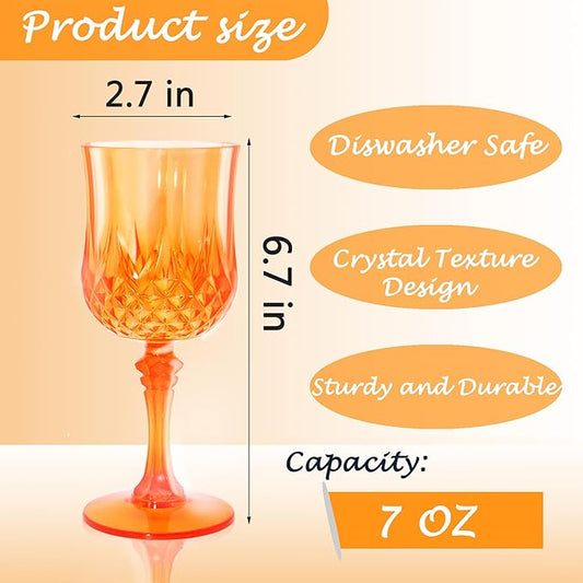 Plastic Wine Glasses,Plastic Goblets Vintage Style Cordial Drinking Glasses for Wedding Reception, Halloween Grand Event Party Supplies (12, Pumpkin orange)