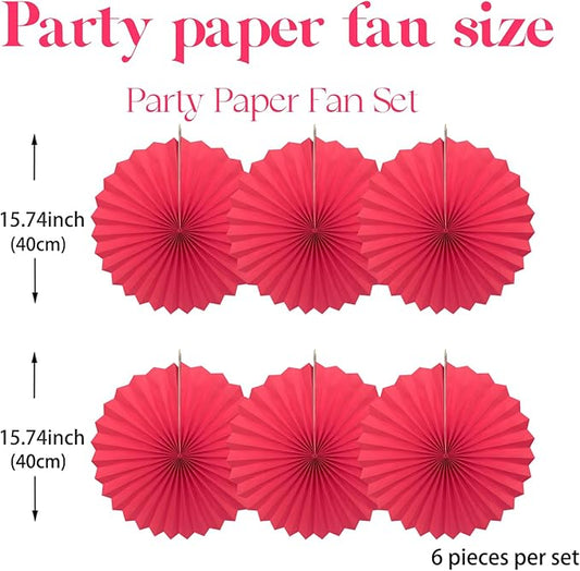Red Birthday Decorations,DIY Red Paper Fans Hanging Decoration ,Party Supplies Party Fans 16in, Wedding Graduation Events Accessories 30 Color DIY Set (Red)