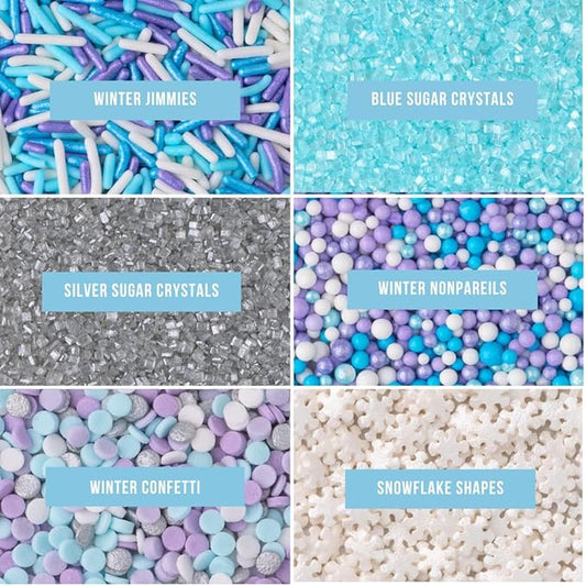 Sweets Indeed Winter Sprinkles – 6.75 oz | Frozen Snowflake Sprinkles with Jimmies, Sugar Crystals, Nonpareils, Confetti & Snowflake Shapes | Christmas Holiday & Winter Baking Decorations