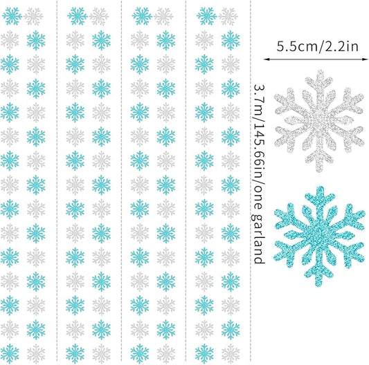 Snowflake-Snow Teal-Silver Christmas Party-Decoration Garland - 52ft Turquoise Winter Wonderland Frozen Ornaments Hanging Paper Streamers,New Years Birthday Baby Shower Wedding Ceiling Decor Hugfond
