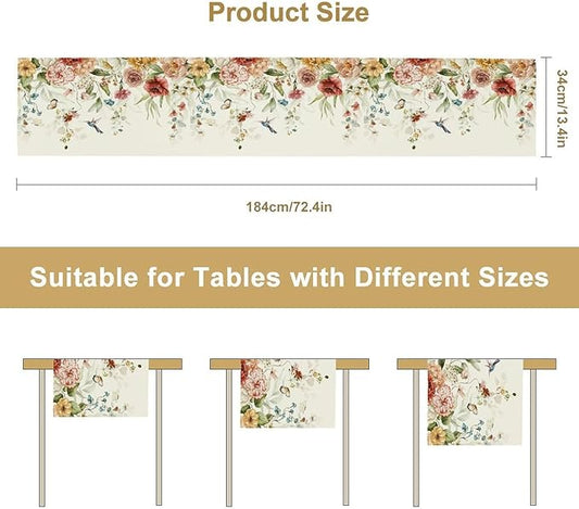 Rustic Floral Table Runner, Watercolor Flower Leaves Hummingbird Butterfly Farmhouse Kitchen Dinning Table Runner for Indoor Outdoor Home Wedding Party Holiday, 13x36 Inch