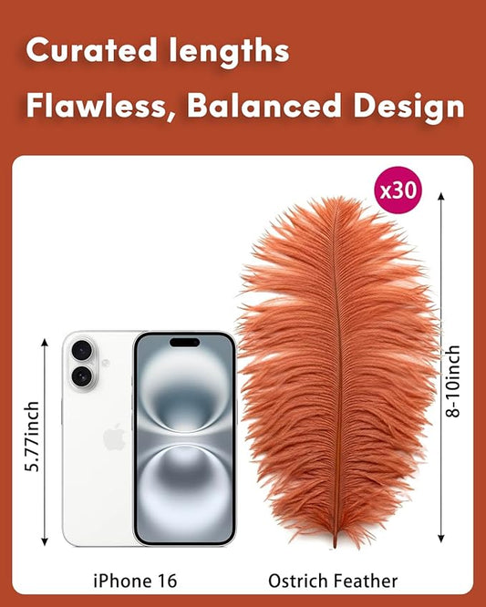 NEWONG 30pcs Brown Ostrich Feathers Natural Bulk 8-10in(20-25cm) Vase Craft Wedding Home Party Centerpieces Christmas Day Decoration