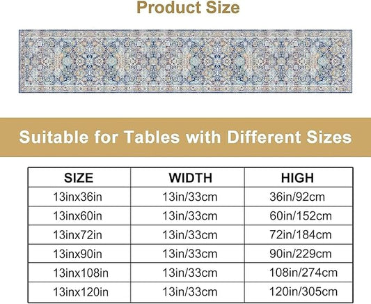 Vintage Boho Floral Table Runner, Rustic Country Farmhouse Blue Yellow Retro Flower Pattern for Home Kitchen Table Decor Dining Coffee Room Party Decor 13x108in