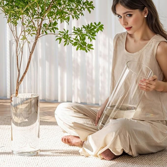 3 Large Acrylic Cylinder Clear Vase for Centerpieces, Hurricane Unbreakable Tall Big Wide Mouth Flower Vases for Birthday Wedding Bouquet Decor (D 6" X H 15.8", D 4.8", D 4" + 3 Holder)