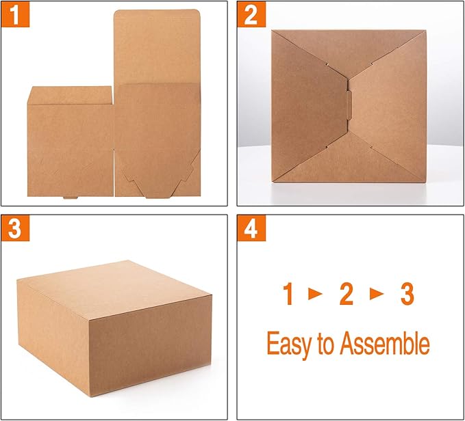 GEFTOL Gift Box 20 Pack 8 x 8 x 4 inches Fold Box Paper Gift Box Bridesmaids Proposal Box for Bridal Birthday Party Christmas(Brown)