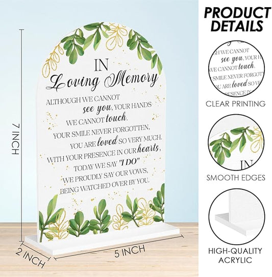 In Loving Memory Wedding Sign, In Memory Wedding Sign for Engagement Bridal Shower Decor fo Ceremony Reception, Weddings Table White Acrylic Sign