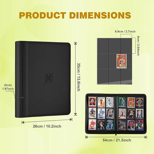 Trading Card Binder, Card Binder 9 Pocket for Trading Cards, Holds 540 Cards, Zippered Premium Card Collection Binder Album for Game Card, Sports Card, Yugioh, MTG (Black)