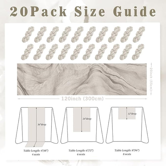 20 Pack Rose Brown Cheesecloth Table Runner 10FT Rustic Gauze Fabric Cheese Cloth Table Runner for Wedding Bridal Baby Shower Table Decor Boho Sheer Birthday Party Table Decorations 20 x 120 Inch Long