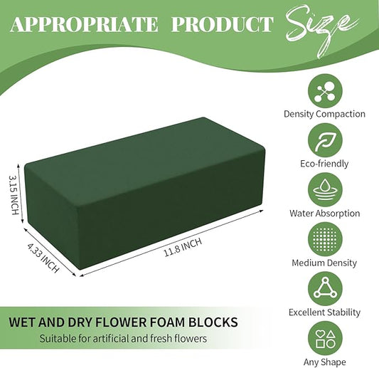 Aktor 8 Pcs Floral Foam Blocks for Fresh & Artificial Flower Arrangement, 8.8” x 4.1” x 2.7” Green Wet Foam for Wedding, Birthdays, Home, Office, and Garden Decorations