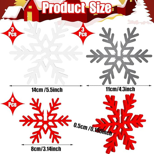 Qunclay 20 Pcs Wooden Snowflake Decorations 3D Snowflake Tabletop Decor Christmas Signs and Centerpiece for Winter Wonderland Decorations Xmas Tiered Tray Decor(Red, Gray, White)