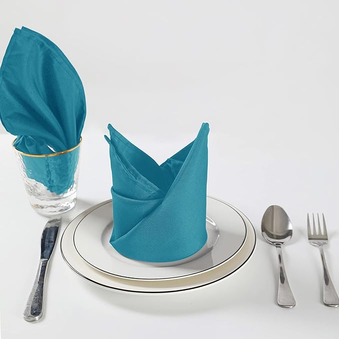 Cloth Napkins 17x17 inch Washable Polyester Dinner Napkins Soft Table Napkins for Wedding Party Dining Banquet(Caribbean Blue,25PCS)
