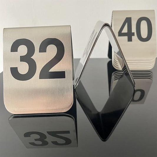 10 Pcs Metal Place Cards Stackable Tent Style Table Numbers,Place Card Holders for Celebration Wedding Party Restaurants Cafes Bars Gatherings meeting Room Board Game Serial (Medium 31-40, Black)