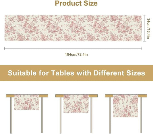 Pink White Flower Table Runner, Wildfloral Floral Sketch Pattern Print Kitchen Dinning Table Runner for Indoor Outdoor Home Wedding Party Holiday, 13x70 Inch