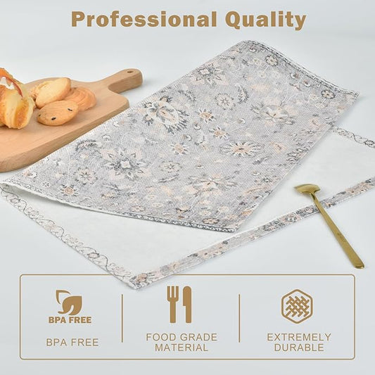 Snycler Table Runner Boho Table Runners Vintage Elegant Farmhouse Table Center Linen Decor for Home Dining Party Entrance (12x18 Inch ,Set of 4) Gray