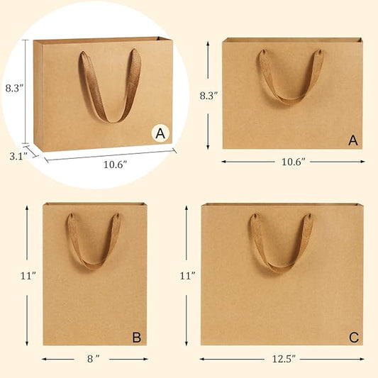 BagDream Paper Bags 10.6x3.1x8.3 25Pcs Gift Bags Heavy Duty Kraft Brown Gift Paper Bags with Handles Soft Cloth, Party Favor Bags, Shopping Bags, Retail Merchandise Bags, Wedding Party Gift Bags