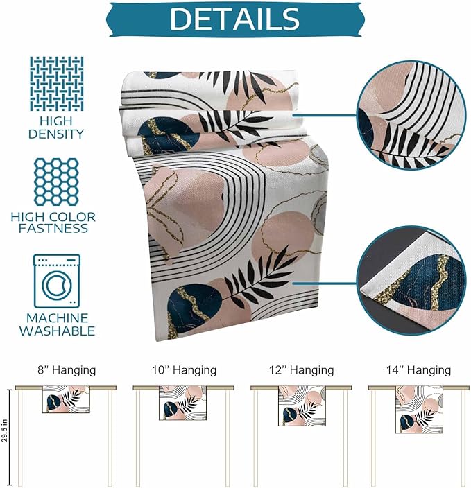 Modern Boho Cotton Linen Table Runner for Dining Kitchen, Wedding Outdoor Party Tablerunners Decoration, Abstract Bohemian Tropical Palm Leaf Dresser Scarf Coffee Tablecloth Runners 13x48 Inches
