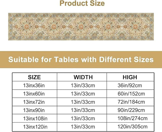 Vintage Boho Floral Table Runner, Rustic Country Farmhouse Yellow Blue Retro Flower Pattern for Home Kitchen Table Decor Dining Coffee Room Party Decor 13x72in