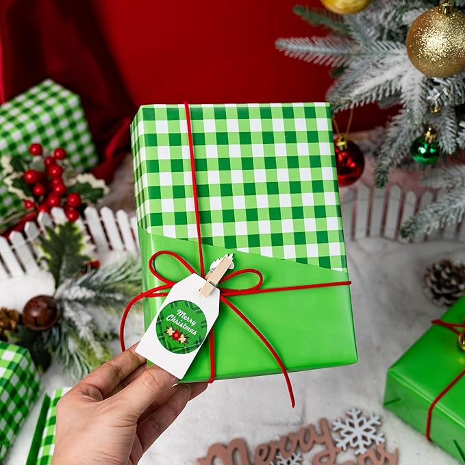 Burymento Green Checkerboard Wrapping Paper, Gift Wrap for Birthday, Valentines, Mothers day, Graduation, Wedding, Fathers day, Baby Shower, Christmas (17in x 32.8ft)
