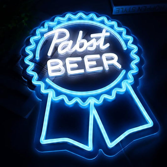 Pabst Beer Neon Signs for Wall Decor,LED Neon Lights Suitable for Man Cave Bar Pub Restaurant Christmas Gift Art 5V Power Adapter, 12 * 15Inch(sky blue+white)