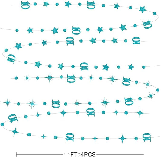Teal Blue 10th Birthday Decorations Number 10 Circle Dot Star Garland Glitter Streamer Banner Backdrop for Girls Boys Double Digits Cheers to 10 Years Old Birthday 10th Anniversary Party Supplies