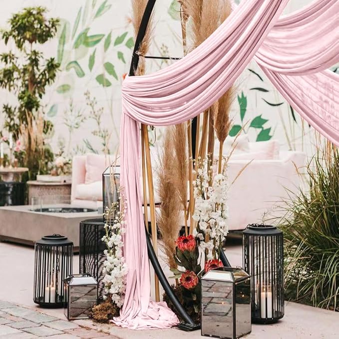 Wedding Arch Draping Fabric 1 Panel 30'' x 18FT Blushing Pink Sheer Chiffon Arch Drapery for Photo Booth Bridal Shower Baby Shower Church Decor Newborn Photography Christening Outdoor Party