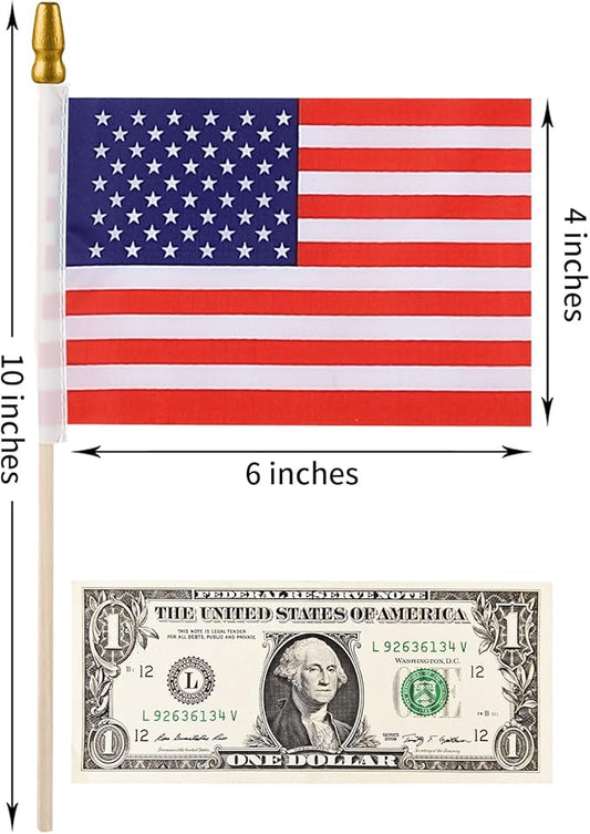 150pcs Small American Flags on Stick, Handheld 4 x 6 Inchs Mini American Flags with Kid-Safe Golden Spear Top, US Flags for 4th of July Decorations Outdoor, Independence Day Decorations
