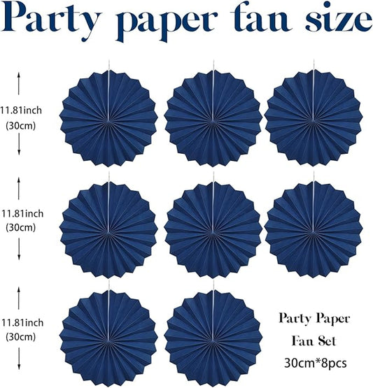 Blue Party Decorations,Blueberry Party Decorations Decorations Party Paper Fans Bulk 12in,Graduation Decoration Classroom Decor, Western Themed Party Decorations 30 Color DIY Set (Deep Blue)