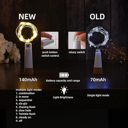 Wine Bottle Lights - 4 Pack Rechargeable Battery Operated 140mAh 20 LED Bottle Stoppers,8 Light Modes Switching,Perfect for Christmas, Weddings, Halloween, and More(Warm)