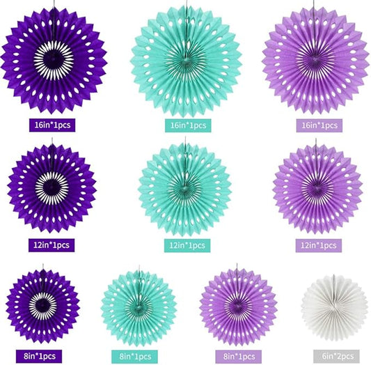 BEISHIDA Purple Lavender Blue Hanging Honeycomb Round Paper Fans Decoration Kit Tissue Paper Fan Garland for Baby Shower Girl Kid Birthday Under The Sea Wedding Party Supplies(11packs)