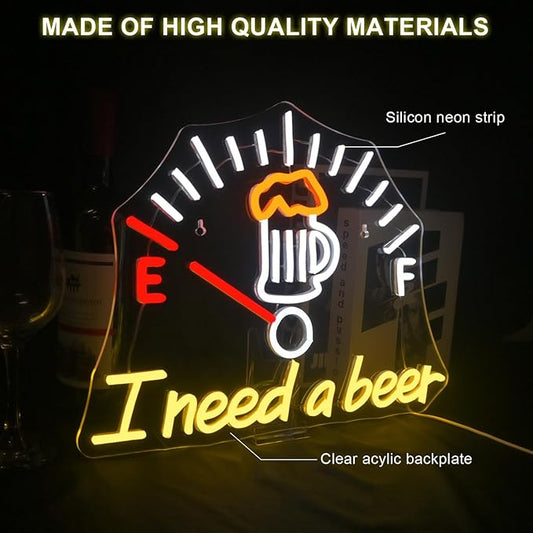 I Need a Beer Neon Sign,LED Neon Light Bar Wall Decor for Pub,Man Cave,Energy-Efficient,Shop Bar,Teen Room,Game Room Decor,Hip Hop Party Neon Signs Wall Decor,Party Bedroom Unique Gift for Beer Lovers