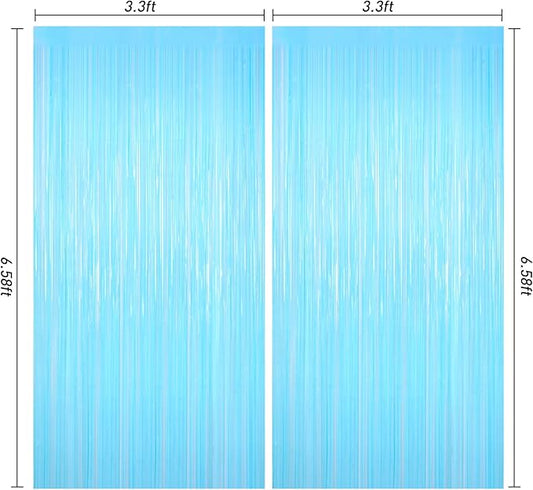 Macaron Light Blue Tinsel Backdrop Foil Fringe Curtains, 2Pack Fringe Backdrop for Birthday Door Decorations, Wedding Baby Shower, Party Supplies for Bachelorette, Graduation, Christmas, Disco Decor