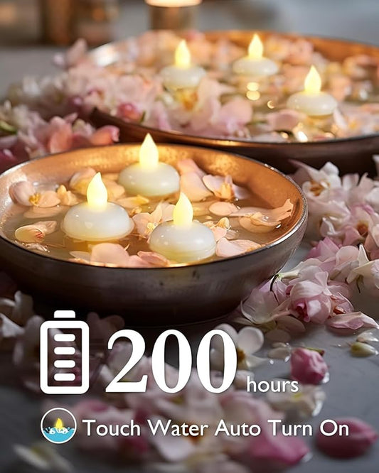 Homemory 12 Pack 200 Hours Flameless Floating Candles, Warm White Led Flickering Tealight Candles in Bulk, Decor for Wedding, Party, Centerpiece, Pool, Christmas