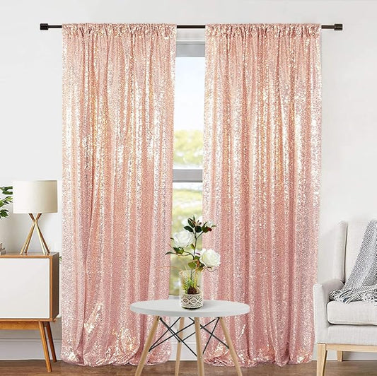 Eternal Beauty Sequin Backdrop Curtains, 2x8 Ft-2 Panels Rose Gold Back Drop for Shimmer Photography Party Wedding Birthday Decor
