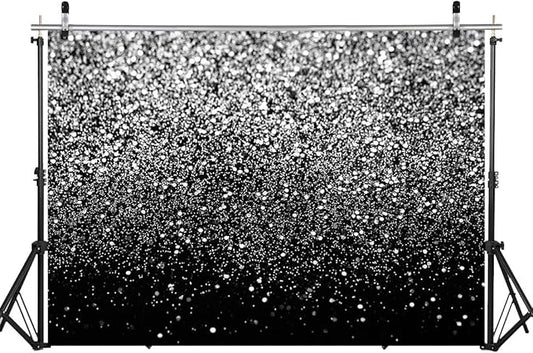 WOLADA Black and Silver Backdrop Silver Glitter Backdrop for Photography Wedding Birthday Baby Shower Party Photo Studio 7x5FT FW18
