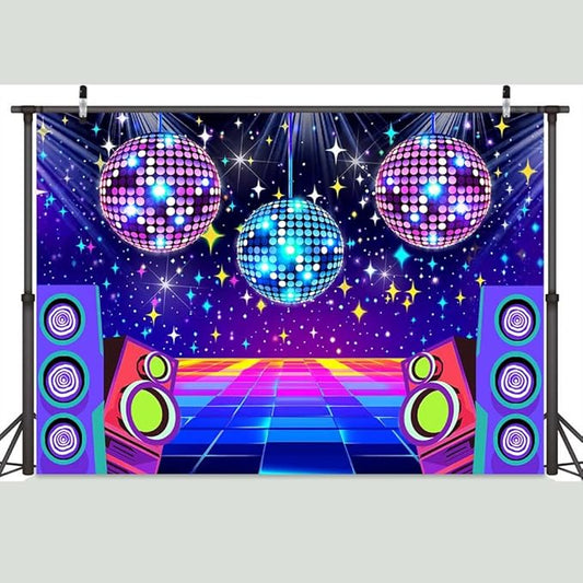 Dance Party Backdrop Retro 80s 90s Theme Stage Dance Ball Music Birthday Party Decoration DJ Photography Background 6 x 4 ft for Baby Shower Picture Photo Shoot Polyester Fabric,Multi2