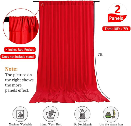 10 x 7 Feet Red Backdrop Curtain for Partie, Background Curtains for Photoshoot, Birthday, Wedding, Halloween, Thanksgiving, Christmas, New Year Party Decorations 5Ft x 7Ft, 2 Panels