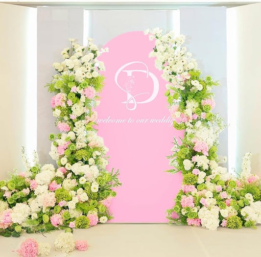 LEBENGURU Upgraded 7.2FT Wedding Arch Cover, Light Pink Spandex Fitted Arch Backdrop Cover, Round Top Chiara Stand Covers for Birthday Party Baby Shower Banquet Balloon Décor