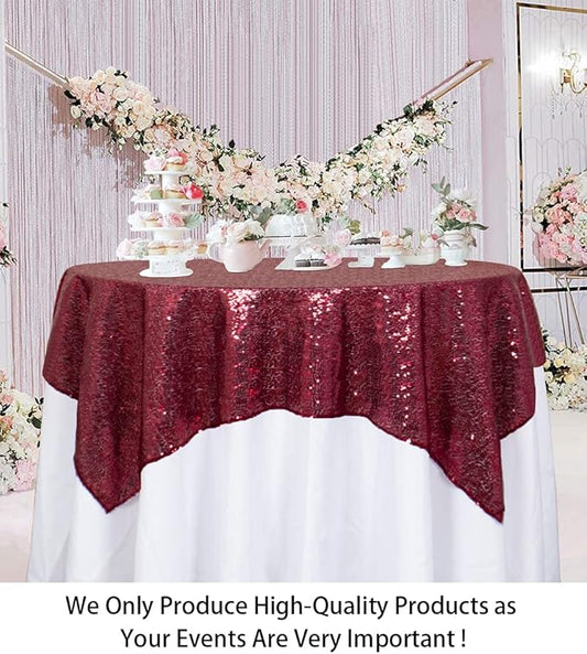 ShinyBeauty Sequin Tablecloth Burgundy 72x72-Inch Square Tablecloth Sequin Table Cover Glitter Table Cloth 6ft for Parties Maroon Sparkly Linens for Wedding Bridal Shower Birthday Party