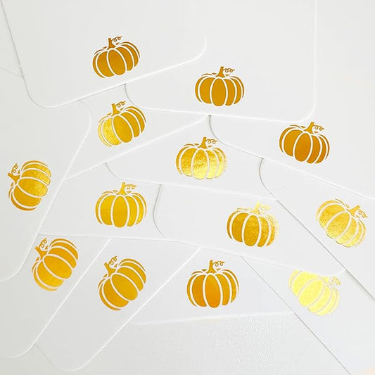 100 Pcs Blank Gift Tags with String Gold Foil Pumpkin Large White Paper Gift Tags with 65 Ft Jute Twine Cute Tags for Halloween Autumn Fall Harvest Thanksgiving Gift Wrap Tags