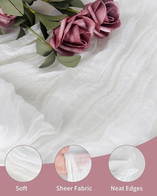 Ivory White Cheesecloth Table Runner 120 Inch, Boho Rustic Gauze 10 FT, Summer Cheese Cloth Runner for Wedding, Baby Bridal Shower, Party, Farmhouse Centerpiece Home Decorations
