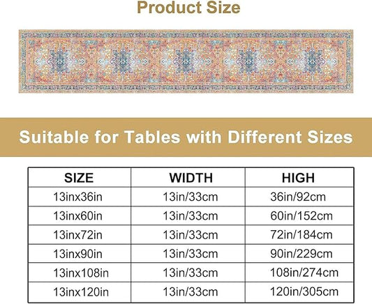 Boho Floral Vintage Table Runner, Orange Retro Flower Rustic Country Farmhouse Abstract Pattern for Home Kitchen Table Decor Dining Coffee Room Party Decor 13x120in