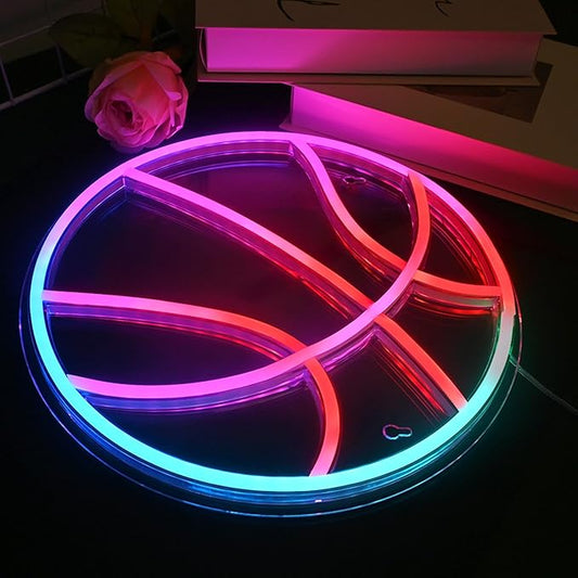 Wanxing Basketball Neon Sign with RGB Sports Neon Lights with Dynamic LED Basketball Wall Althtic Decor in College Room Light Up Themed Gym Gift for Teens in Christmas Party